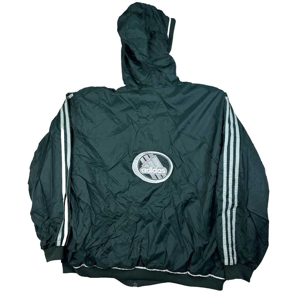 VTG Adidas Logo Jacket Men's Size L Green Striped Windbreaker Track Soccer Y2K